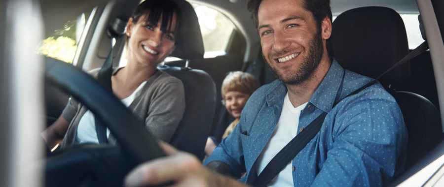 Picture of a young family on a road trip.